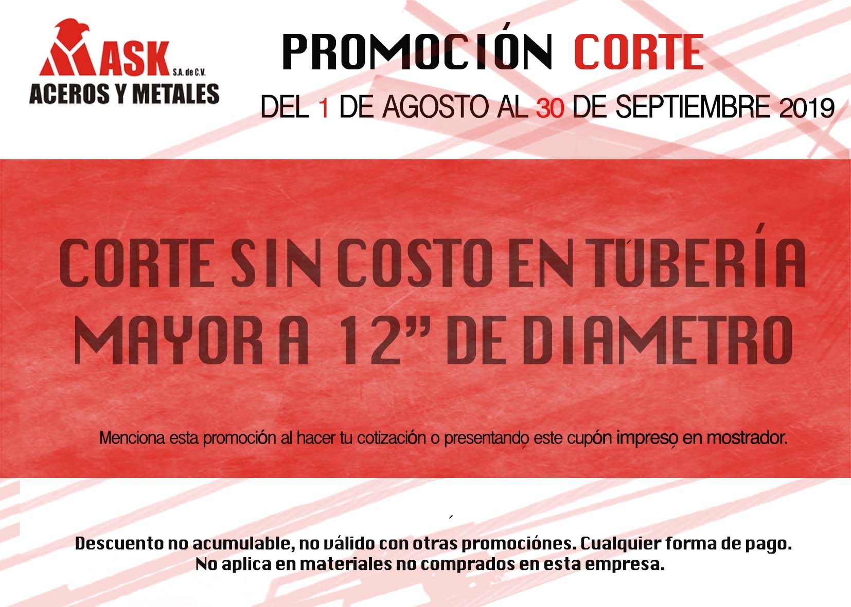 Corte sin costo en tuberia mayor a 12 pulgadas